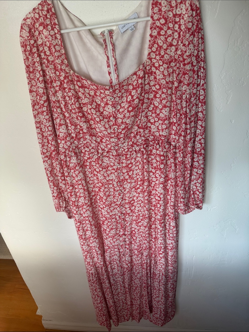 Pinky Red Floral Maxi Dress with Square Neck
